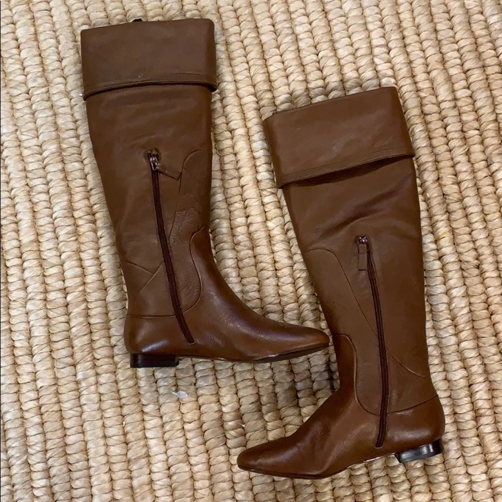 Rosegold leather zipper tall over knees boots 39